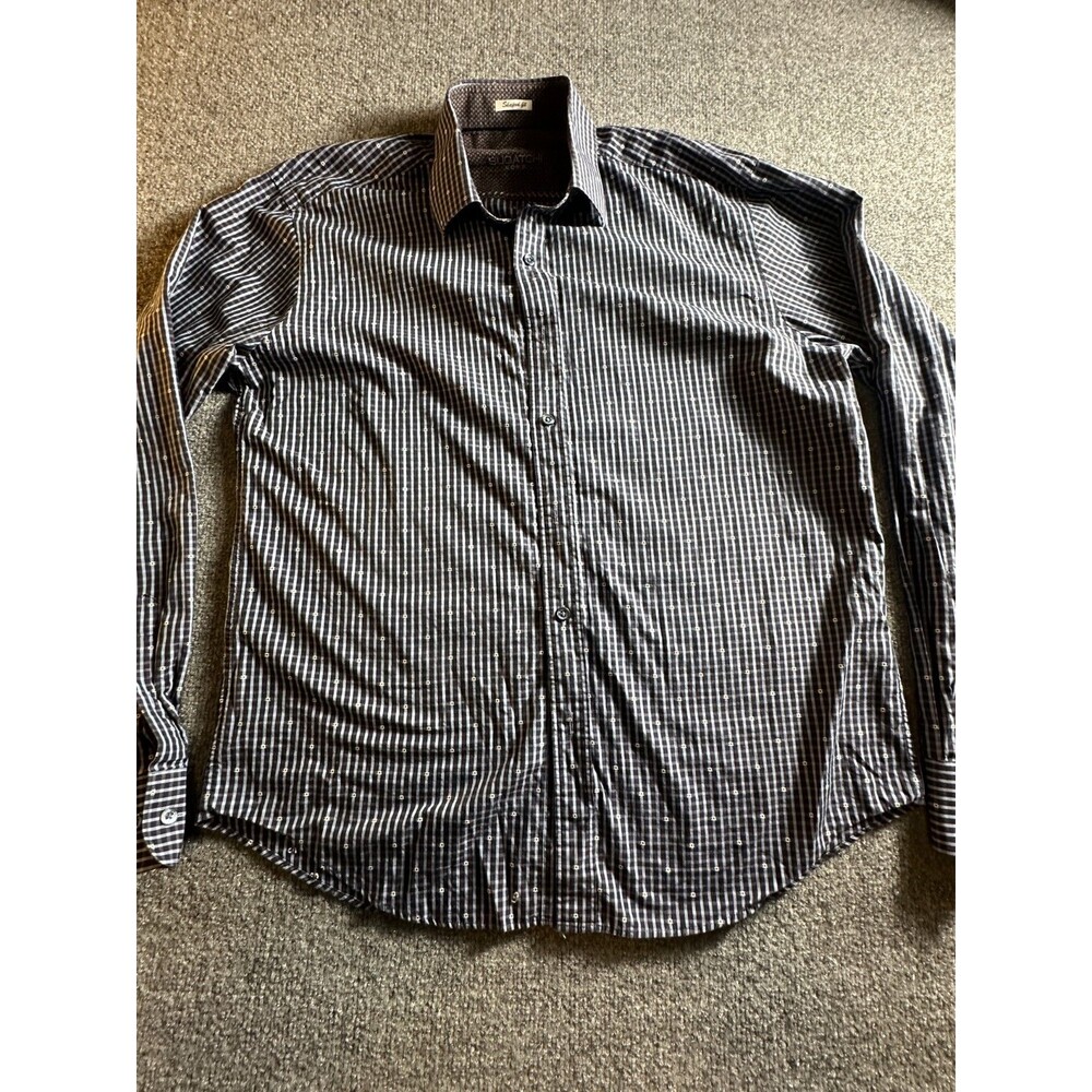 Bugatchi Shaped Fit Blue Cotton Dress Shirt Long Sleeve Check Trim Men's L? - Picture 3 of 6
